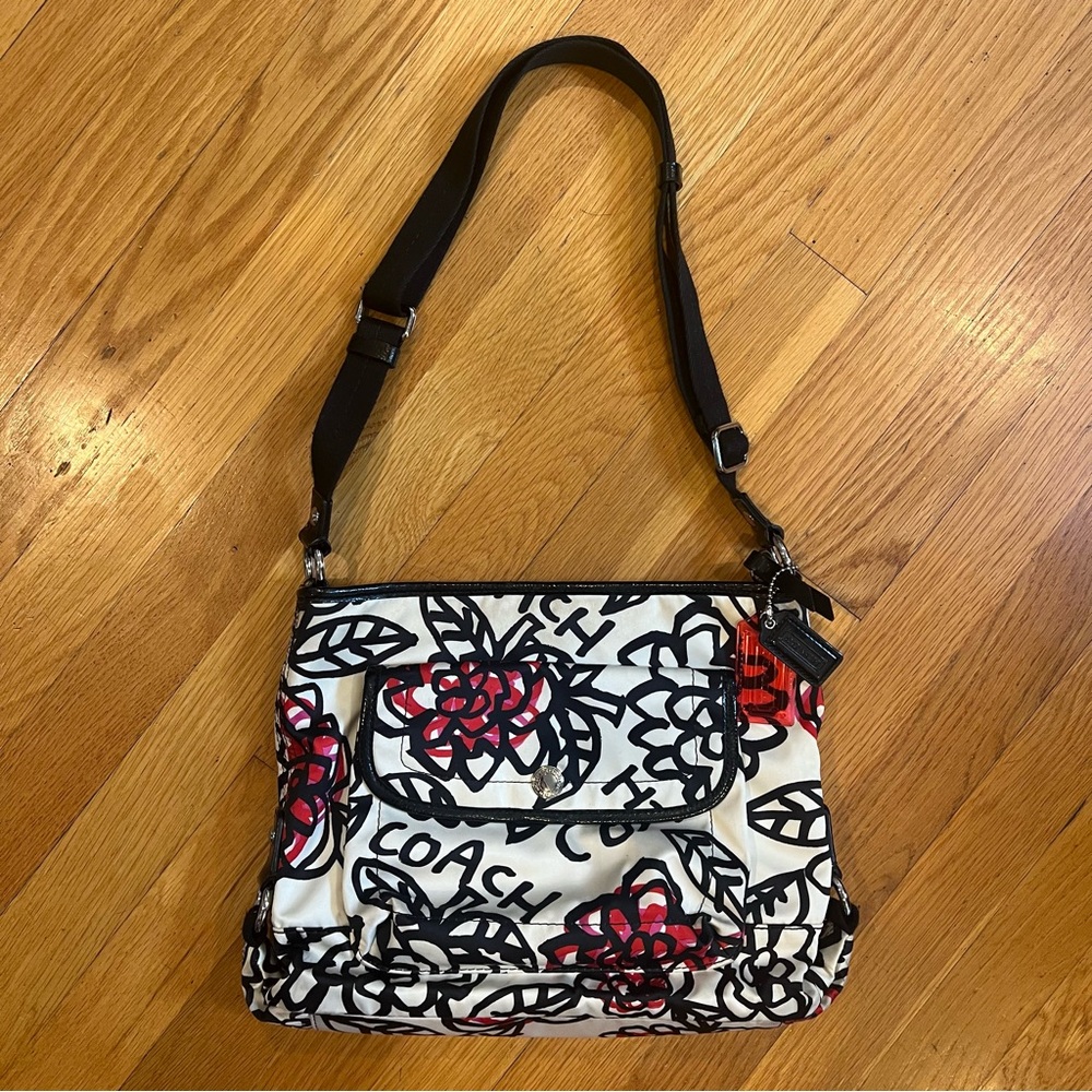 Coach Poppy Kyra Graffiti Sateen Crossbody Bag Y2K White Black Red/Pink